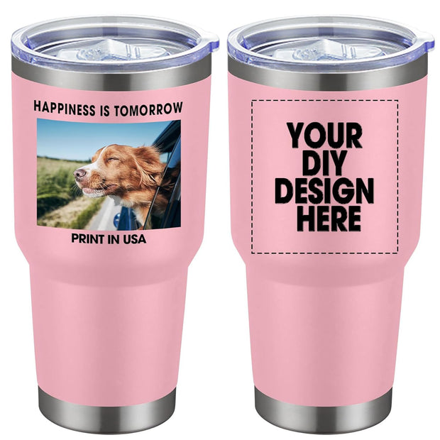 Personalized Custom Tumbler Print in USA 20oz Stainless Steel Coffee Cup with Lid & Straw Double Wall Insulated Tumbler with Colorful Text Logo Photo