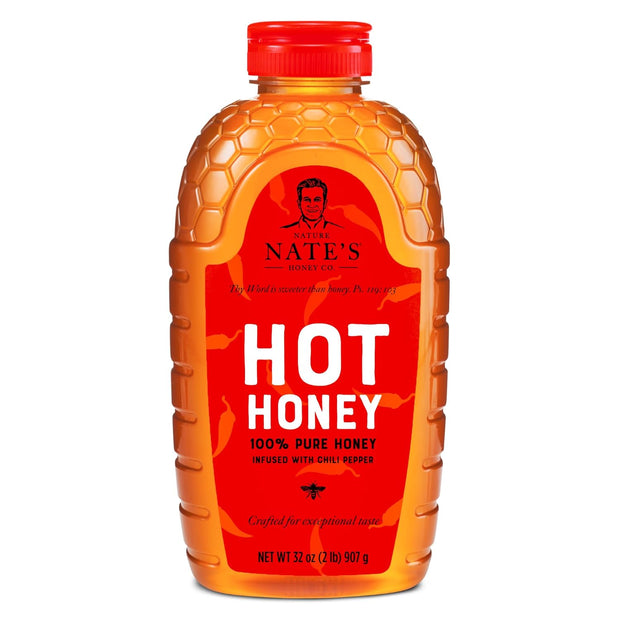 Nate's Hot Honey - 100% Pure Honey Infused with Habanero Chili Pepper Flakes, Award-winning Taste - 32 oz Squeeze Bottle