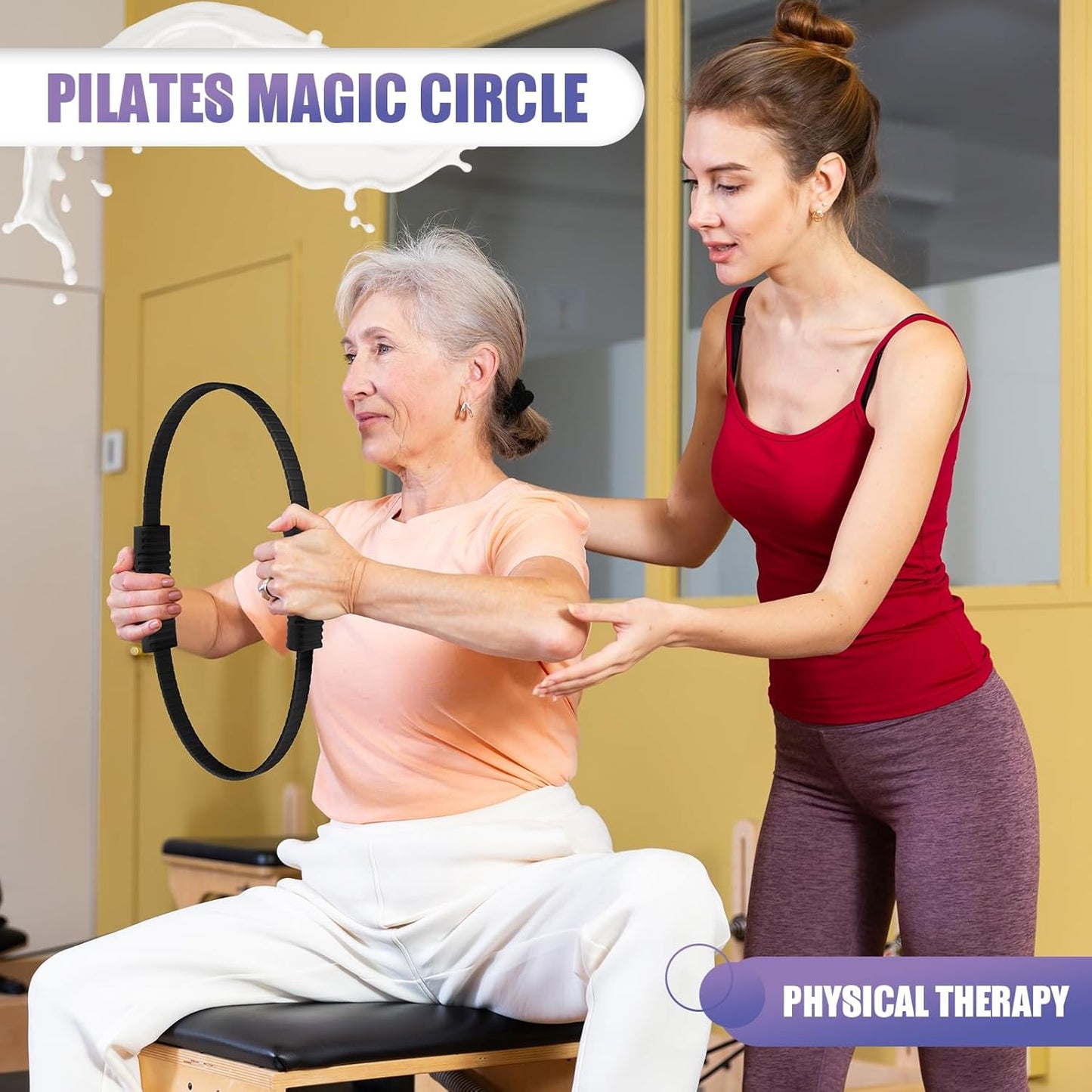 Pilates Ring, 13.5"/12" Silicone Magic Circle with Training Poster & Portable Bag, Pilates Ring Circle for Inner Thigh Workout, Yoga, Lose Weight & Physical Therapy for Women