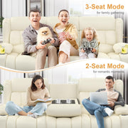Loveseat Recliner Sofa, Flip Middle Backrest Design PU Leather 3 Seat Reclining Sofa with Storage Drawer, Manual Couch for Living Room (Ivory White, PU)