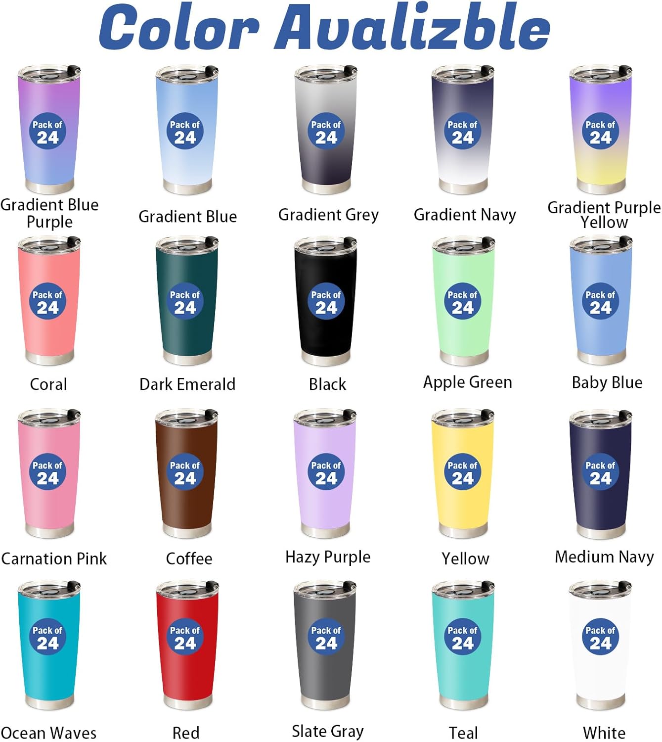 Personalized Bulk Stainless Steel Tumblers 20 oz - Set of 6/12/24/48 - Custom Photo Tumblers Bulk Packaging - Personalzied Tumbler with Logo & Text - Personalized Tumbler Wholesale