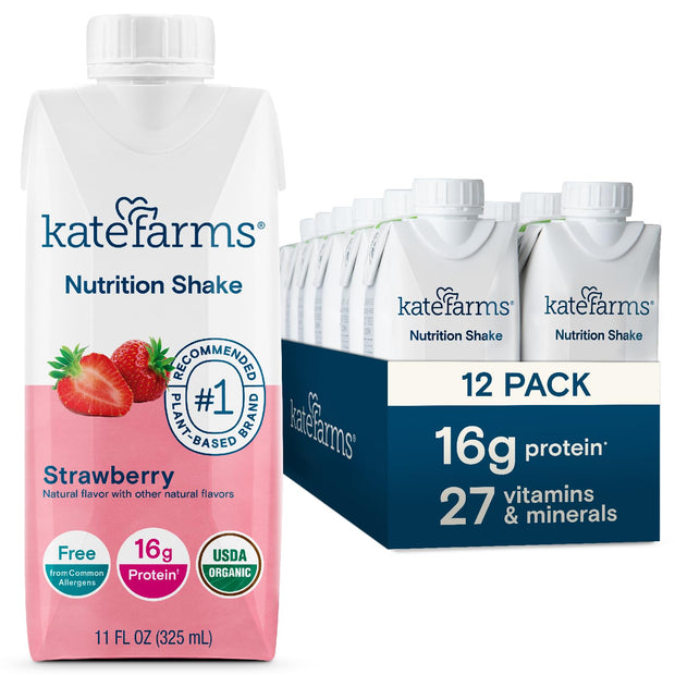 KATE FARMS Organic Nutrition Shake, Chocolate, 16g Protein, 27 Vitamins and Minerals, Protein Meal Replacement Drink, Protein Shake, 11 oz (12 Pack)