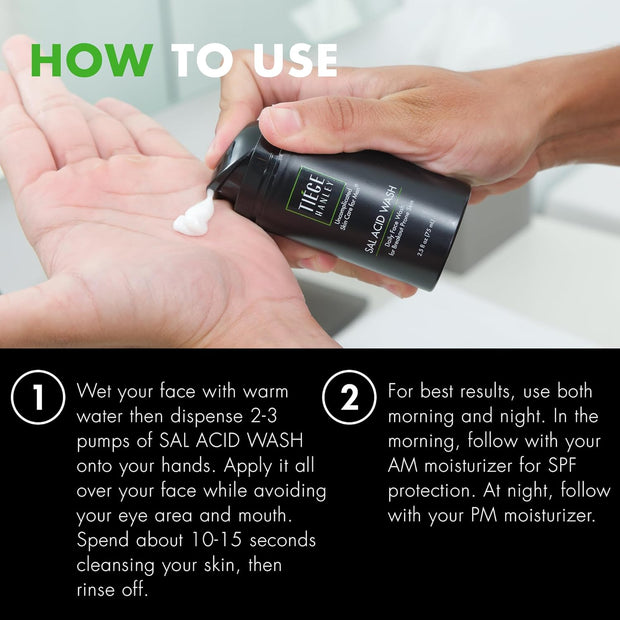 Tiege Hanley Salicylic Acid Cleanser for Men - Gentle & Deep Cleansing Face Wash for Clear Skin - Prevent Breakouts & Helps Control Oil Production, Minimizing Blackheads & Reduce Pore Size