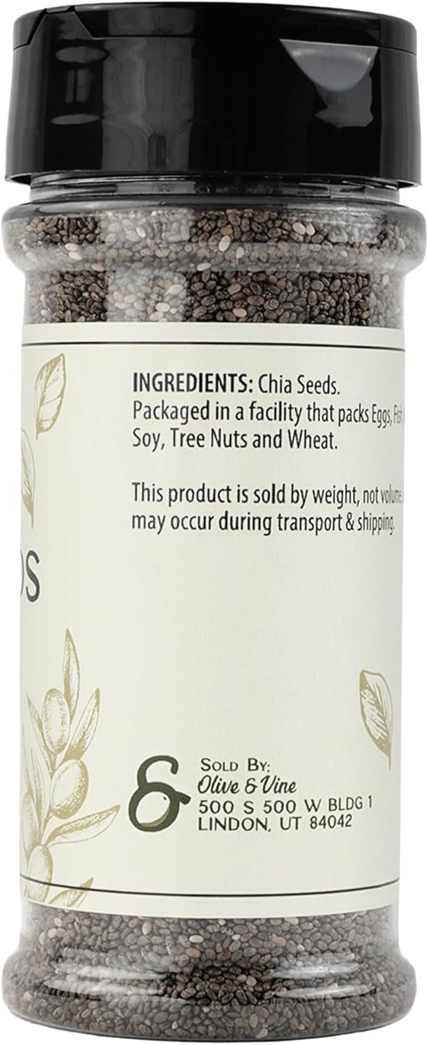 Olive & Vine Chia Seeds, Nutty Flavor, for Smoothies & Baking, Rich Tradition, Authentic Taste, for Global Recipes (2.88 Ounce)