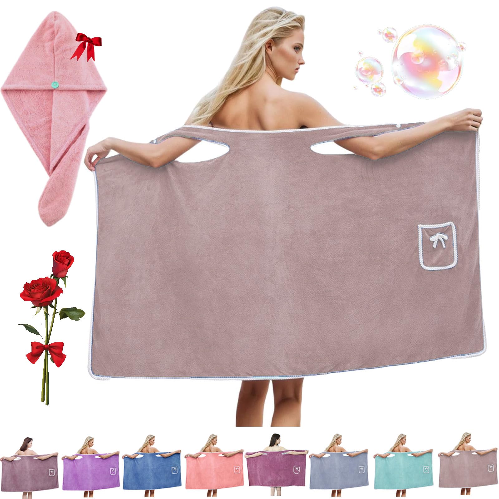 Plus Size Women's Wearable Shower Skirt, Plus Size Coral Fleece Absorbent Bath Skirt Bath Wraps, Water Absorption, 2-Button Design Adjustable Closure, Soft Friendly (Purple,Large)
