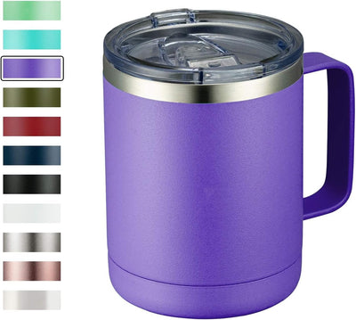 MEWAY 12oz Coffee Mug With Handle and Sliding Lid,Stainless Steel Travel Tumbler Cup with Handle,Double Wall Vacuum Insulated Camping Cup for Hot & Cold Drinks Tea (Purple,Set of 1)
