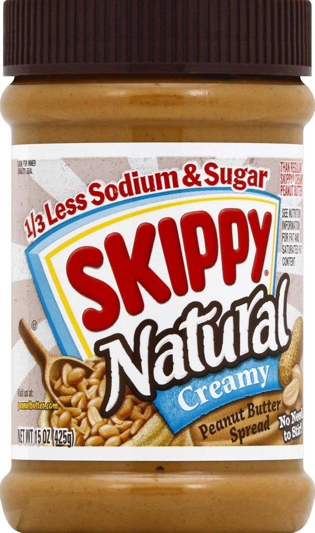 Skippy Natural Peanut Butter, 1/3 Less Soxium and Sugar, 15 oz