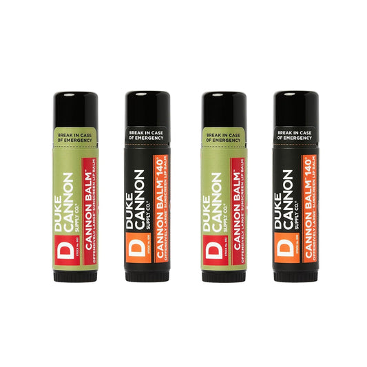 Duke Cannon Cannon Lip Balm 140° & Tactical Lip Protectant Bundle - SPF 30 & SPF 15, Blood Orange Mint & Fresh Mint Flavors, 4-Pack (2 Pack Each Flavor)