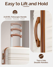 LONG VACATION 6 Piece Luggage Set Carry on Suitcase with ABS+PC hardshell, Spinner Wheels & YKK Zipper TSA Lock (WHITE-BROWN, 6 piece set)