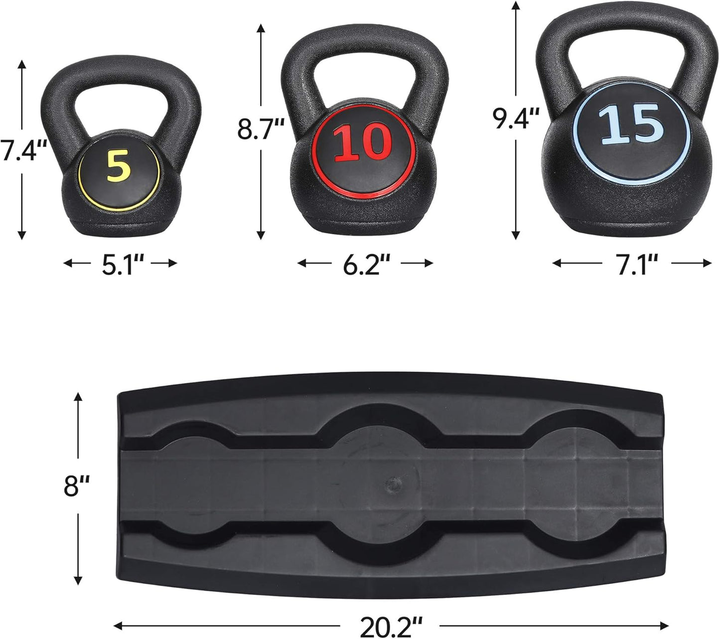 ZENY 3-Piece Kettlebell Set with Storage Rack Heavy Duty Concrete 5 lb 10 lb 15 lb Kettle Bells for Weightlifting, 30 lb Kettlebell Strength Training Kettlebells, Home Gym Equipment