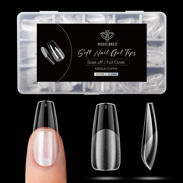 Modelones Medium Almond Nail Tips 510Pcs Clear False Acrylic Almond Press on Nails Pre-shape Full Cover Fake Extension DIY at Home 15 Sizes