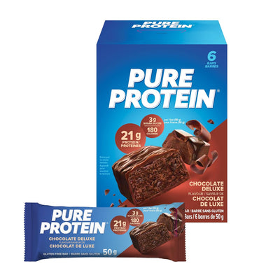 Pure Protein Gluten Free Chocolate Protein Bars, 50g, 6ct, 20g Protein Per Bar, Imported from Canada