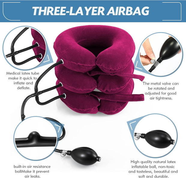 Neck Stretcher, Cervical Traction Device, Neck Traction Device, Neck Pain Relief, Adjustable Inflatable Neck Brace & Neck Stretcher Cervical Traction, Neck Decompression Home Use (Purple)
