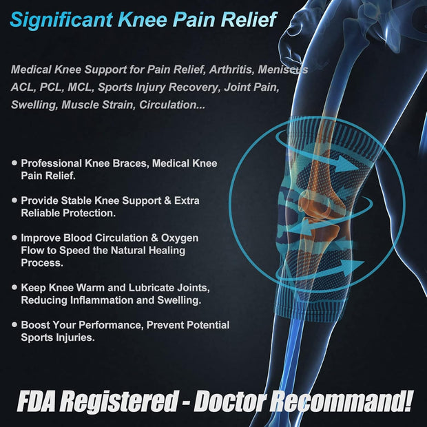 NEENCA Knee Brace for Knee Pain Relief, Medical Knee Support with Patella Pad & Side Stabilizers, Compression Knee Sleeve for Meniscus Tear, ACL, Arthritis, Joint Pain, Runner, Sport- FSA/HSA APPROVED