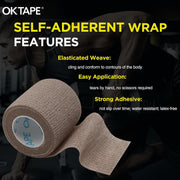 OK TAPE 12 Rolls Self Adhesive Bandage Wrap, Elastic Athletic Tape, Self Stick Bandage Tape, Vet Wrap, Medical Wrap for Wrist, Feet, 2" x 5 Yards - White