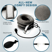 S Cervical Neck Traction Device for Neck Pain Relief - Inflatable Neck Stretcher Collar for Decompression - Best Home Use Neck Brace Pump (Black Plush)