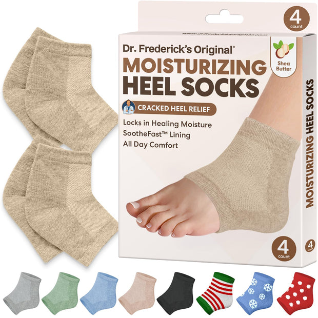 Dr. Frederick's Original Moisturizing Heel Socks for Cracked Heel Treatment - 2 Pairs - Stop Cracked Heels in Their Tracks