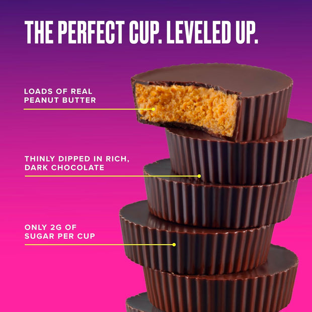 SkinnyDipped Dark Chocolate Peanut Butter Cups, 2g Sugar per Cup, Keto Friendly, Low Carb, Gluten Free, 3.2oz, 4 Pack (24 Cups Total)