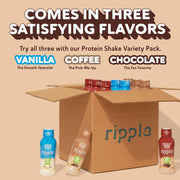 Ripple Vegan Protein Shake | Chocolate | 20g Nutritious Plant Based Pea Protein | Shelf Stable | No GMOs, Soy, Nut, Gluten, Lactose | 12 Oz, 12 Pack