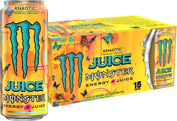Monster Energy Juice Monster Variety Pack, Pipeline Punch, Mango Loco, Pacific Punch, Energy+Juice, Energy Drink, 16 Ounce (Pack of 15)