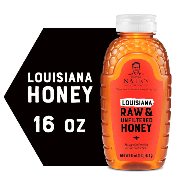 Nate's Louisiana 100% Pure, Raw & Unfiltered Honey - 16 oz. Squeeze Bottle - All-natural Sweetener