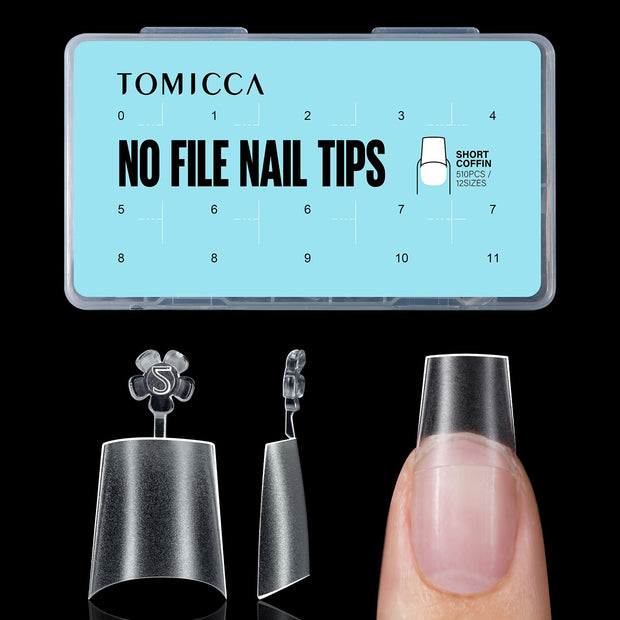 TOMICCA Short Coffin Nail Tips, 240Pcs Acrylic Half Cover Nail Tips Coffin, No C Curve Full Matte Gel Nail Tips Short, Nail Extension Tips for Beginner and Professional 12 Sizes