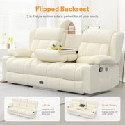 Loveseat Recliner Sofa, Flip Middle Backrest Design PU Leather 3 Seat Reclining Sofa with Storage Drawer, Manual Couch for Living Room (Ivory White, PU)