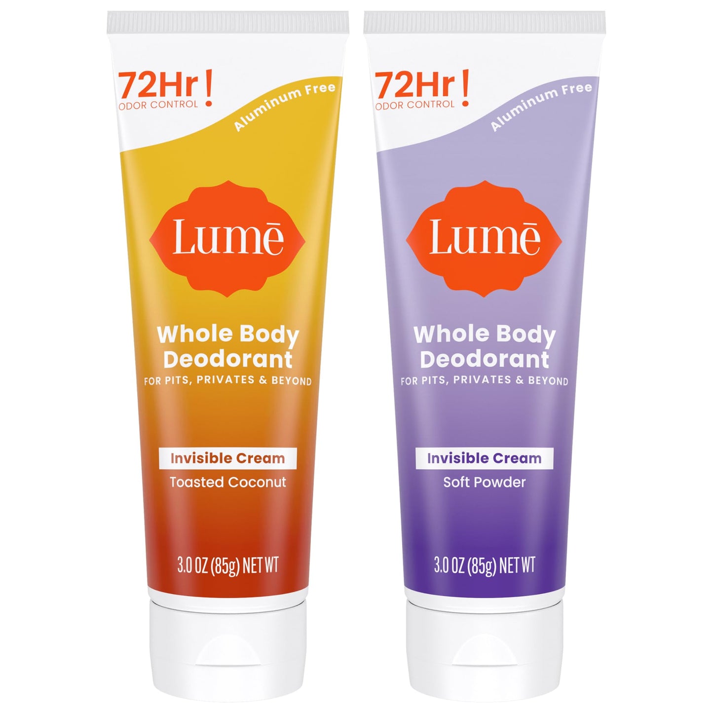Lume Whole Body Deodorant - Invisible Cream Tube - 72 Hour Odor Control - Aluminum Free, Baking Soda Free, Skin Safe - 3.0 ounce (Toasted Coconut)
