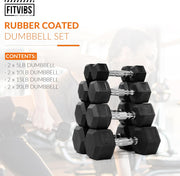 Rubber Encased Hex Dumbbell Set, Hand Weights with Anti-Slip Cast Iron Grip for Exercise & Fitness, Weights Dumbbells for Men Women Strength Full Body Workout, 60LB, 100LB, 150LB Set Options