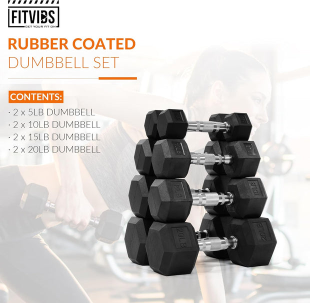 Rubber Encased Hex Dumbbell Set, Hand Weights with Anti-Slip Cast Iron Grip for Exercise & Fitness, Weights Dumbbells for Men Women Strength Full Body Workout, 60LB, 100LB, 150LB Set Options