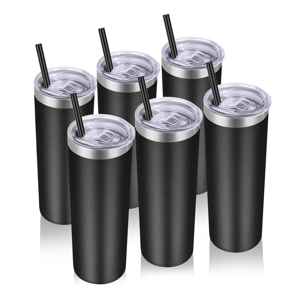 VEGOND Stainless Steel Tumblers Bulk 12 Pack, 20 oz Vacuum Insulated Skinny Tumblers with Lids and Straws, Double Wall Coffee Mug, Travel Water Cup, White