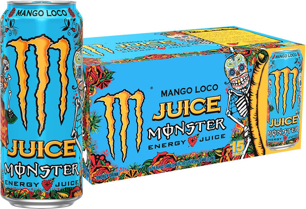 Monster Energy Juice Monster Variety Pack, Pipeline Punch, Mango Loco, Pacific Punch, Energy+Juice, Energy Drink, 16 Ounce (Pack of 15)