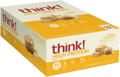 think! Protein Bars, High Protein Snacks, Gluten Free, High Fiber, Banana Oat Muffin, 10 Count