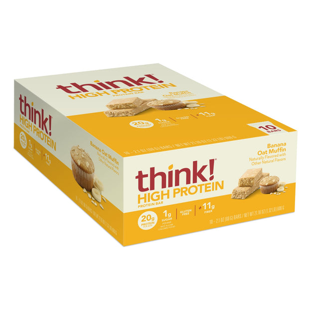 think! Protein Bars, High Protein Snacks, Gluten Free, High Fiber, Peanut Butter Chocolate Chunk, 10 Count