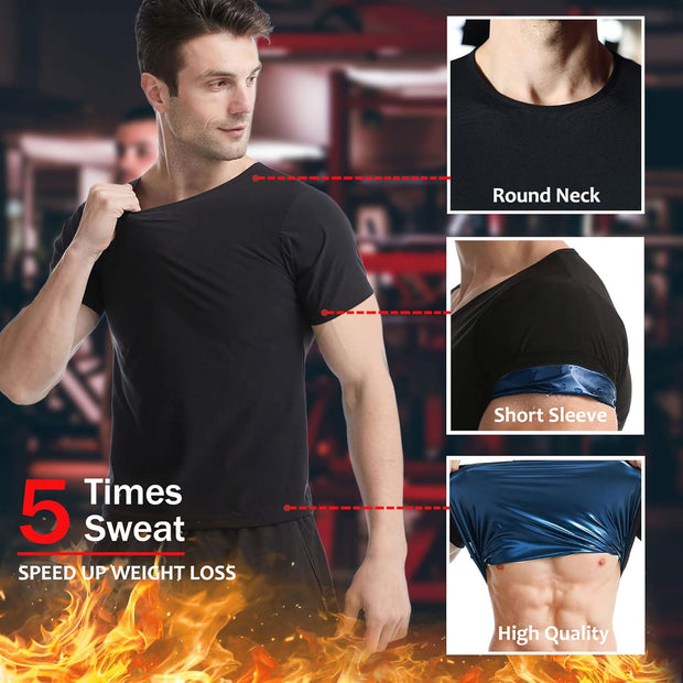Sauna Shirt for Men Short Sleeve Mens Sauna Suit Sweat Body Shaper Compression Vest Gym Exercise Top