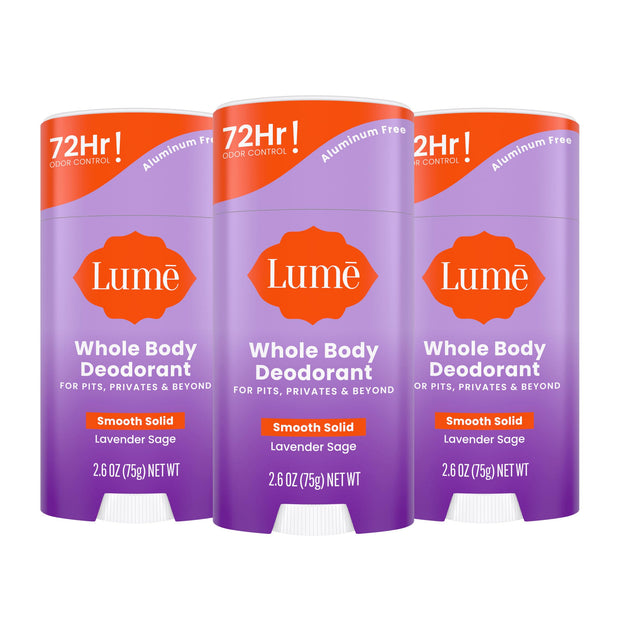 Lume Whole Body Deodorant - Smooth Solid Stick - 72 Hour Odor Control - Aluminum Free, Baking Soda Free and Skin Safe - 2.6 Ounce (Pack of 2) (Soft Powder)