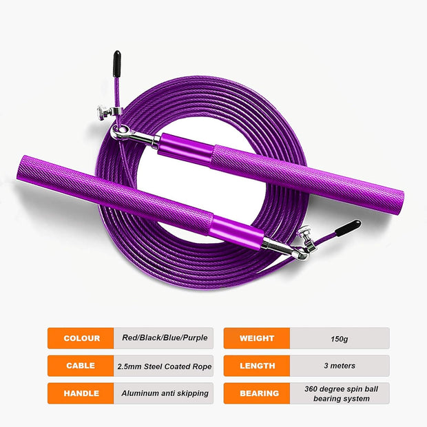 Speed Jump Rope - 360° Swivel Ball Bearing - Adjustable steel coated rope-Aluminum Anti Skipping Handle -Fitness Training Boxing Sports Exercises -Suitable for Kids and Adults