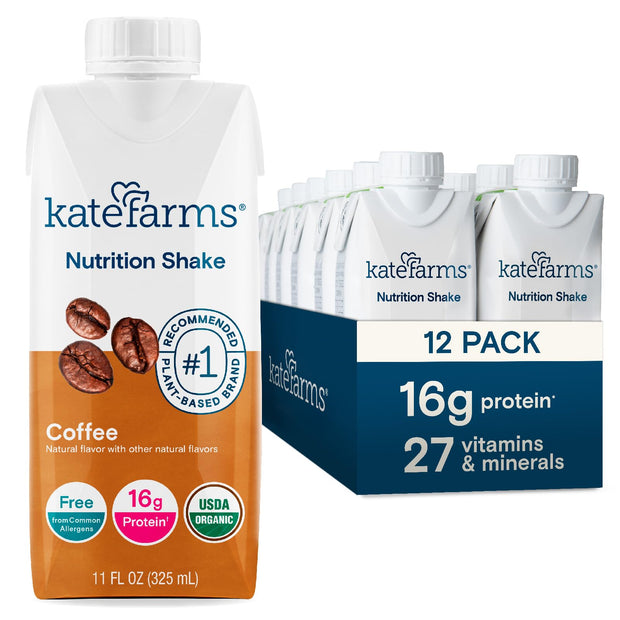 KATE FARMS Organic Nutrition Shake, Chocolate, 16g Protein, 27 Vitamins and Minerals, Protein Meal Replacement Drink, Protein Shake, 11 oz (12 Pack)