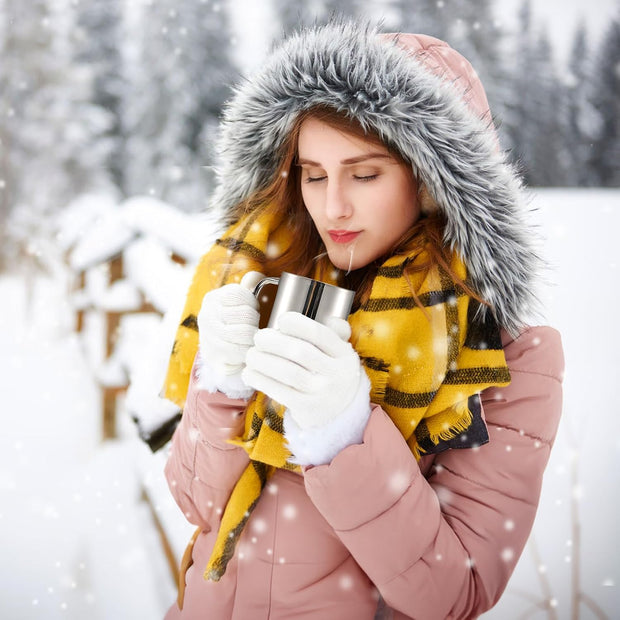 Yesland 2 Pack 13.5 oz Stainless Steel Double-Walled Metal Mugs, Insulated Coffee Cup with Lid and Handle, Thermal Camping Mugs for Coffee, Milk, Juice, Tea and Cold or Hot Drinks