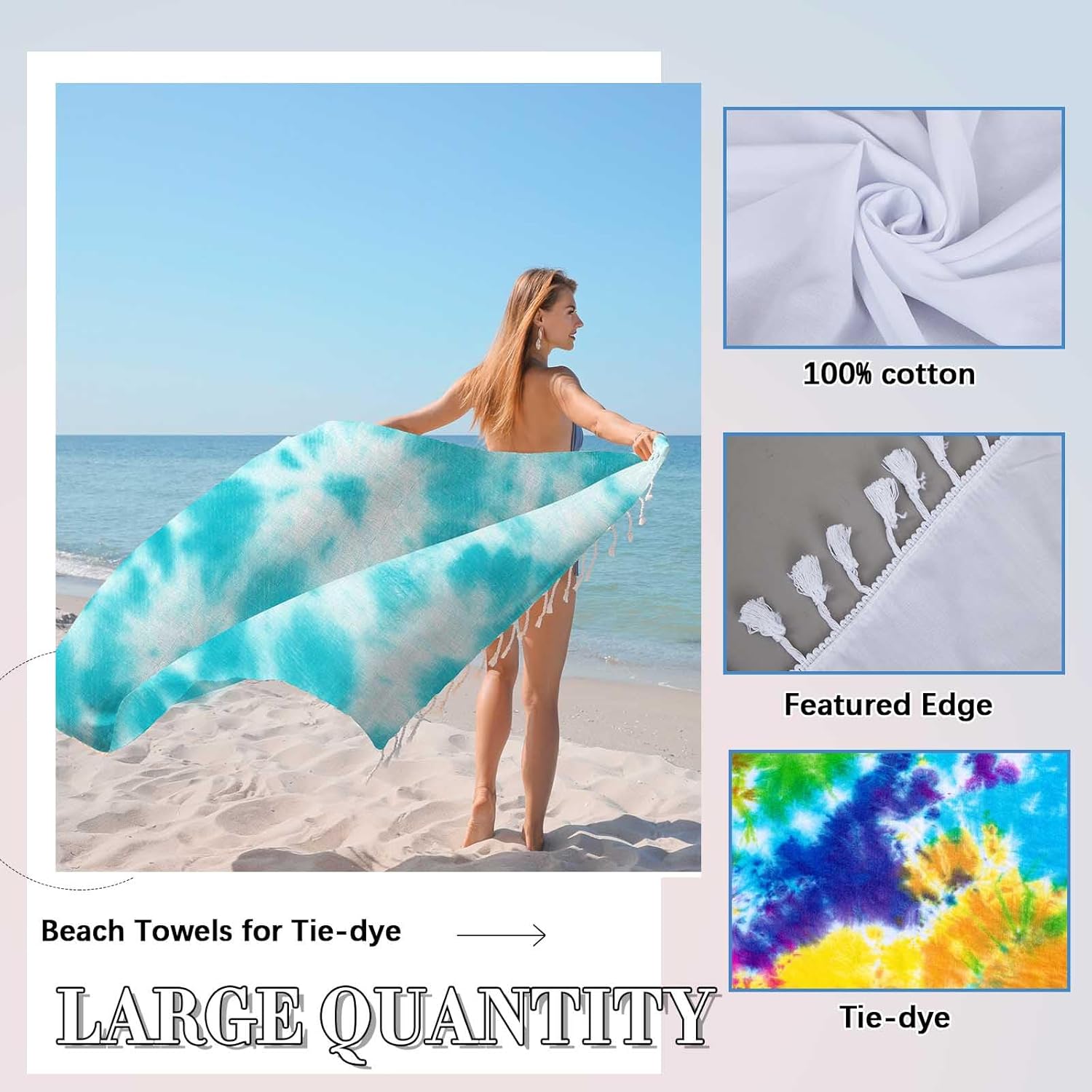 Zoooyawn 6 Set White Cotton Beach Towels for Tie Dye 71 * 43 Inch Large Oversized Beach Towel Tie Dye Kit for Women DIY Party Project
