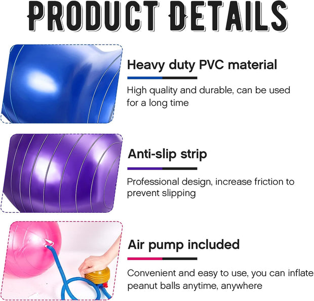 Jexine 3-Piece Anti-Burst Peanut Shape Ball Set - Exercise Yoga Balance Stability Ball for Kid Therapy, Pregnancy, and Home Gym, Includes 1 Pump, 3 Size Options