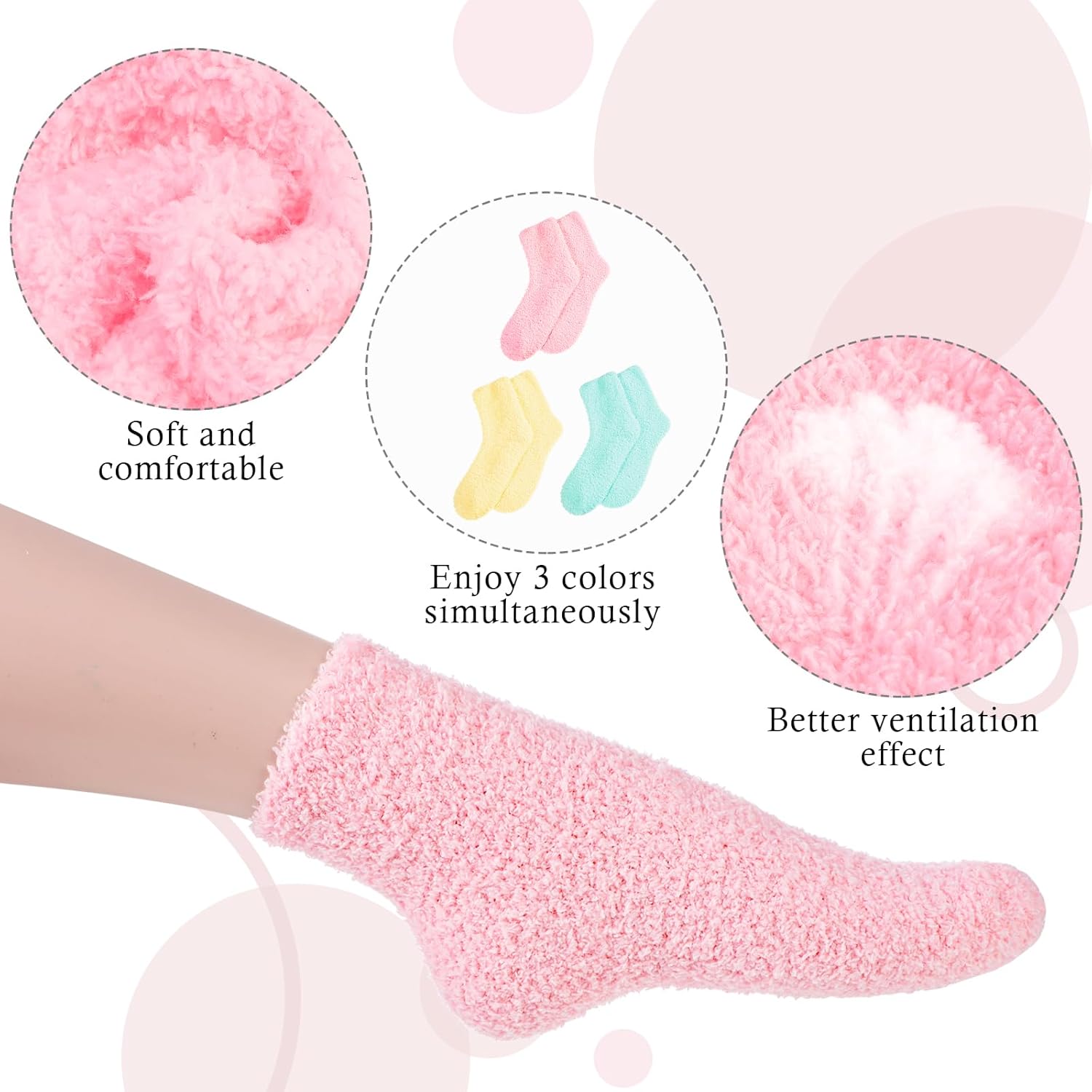 3Pairs Aloe Socks Moisturizing Spa Socks Sleeping Fuzzy Socks for Dry Feet Overnight, Non Slip Coral Fleece Lotion Socks Women Spa Pedicure Foot Care Socks for Repairing Dry Feet,Cracked Heel