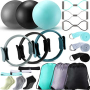 Poen Home Pilates Kit for Women Pilates Equipment Ring and Ball Set with Stretching Strap 8 Resistance Bands Non Slip Socks Gym Back Bags Exercise Equipment for Workout