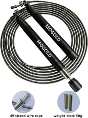 speed jump rope incl. 2 PVC Steel Cables 2.0mm/3.0mm| Ideal for Crossfit, Fitness, Boxing and Easy Double Under | Metal Jump Rope with Weights for Fitness Women and Men Premium Bearing Balls | Carry Pouch&Spare Screws