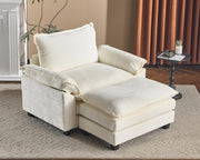 Karl home Sectional Sofa Modular Deep Seat Sofa Couch with Ottoman, Chenille Sofa Sleeper Comfy Upholstered Furniture for Living Room, Apartment, Studio, Office, (3-Seat & 1-Ottoman, Beige)