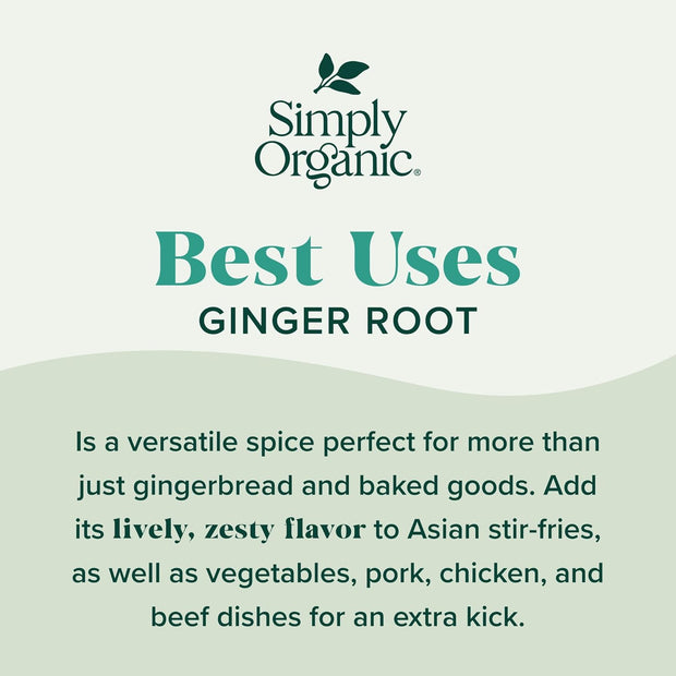 Simply Organic Ground Ginger Root, 1.64 Ounce, Non ETO, Non Irradiated, Non GMO, Complements Both Sweet & Savory Dishes