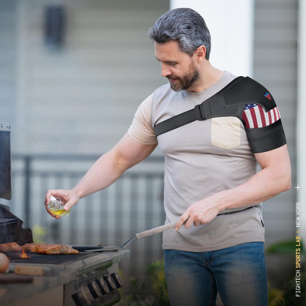 Shoulder Brace - Support & Injury Prevention Brace- Joint Pain Releaser- Shoulder Compression Wrap Strap - Adjustable Injury Accessories for Shoulders - Premium Quality Strap by FIGHTECH (Pink, L-XL)