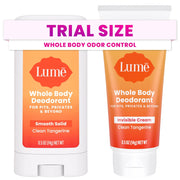 Lume Whole Body Deodorant - Invisible Cream + Solid Stick Mini Bundle - 72 Hour Odor Control - Aluminum & Baking Soda Free, Skin Loving - 0.5 Ounce Each - Travel, Trial Size Minis (Clean Tangerine)