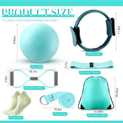 Poen Home Pilates Kit for Women Pilates Equipment Ring and Ball Set with Stretching Strap 8 Resistance Bands Non Slip Socks Gym Back Bags Exercise Equipment for Workout