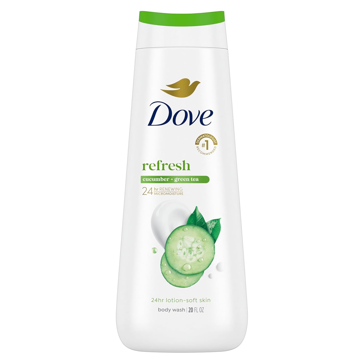 Dove Body Wash Refresh Cucumber and Green Tea for 24hr Lotion-Soft Skin Moisturizing Skin Cleanser with No Sulfates No Parabens 20 oz